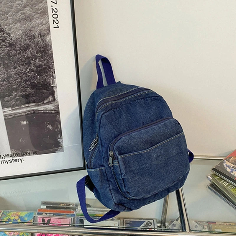 Vintage Denim Backpack School Bookbag for Teen Girls