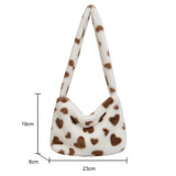 Flower Print Underarm Bag Soft Plush Pink Heart Shoulder Tote Warm Fluffy