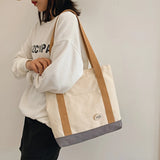 Women Canvas Bag Contrast Letter Print Tote Bags Female Large Capacity