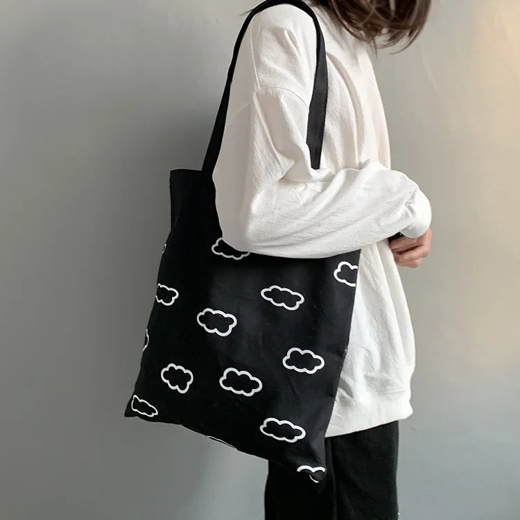 Clouds Printed Tote Shopping Bags Canvas Shoulder Bag For Girls Ladies