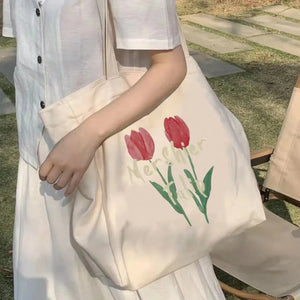Tulips Printing Canvas Shoulder Bag for Women