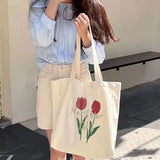 Tulips Printing Canvas Shoulder Bag for Women