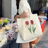 Tulips Printing Canvas Shoulder Bag for Women
