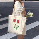 Tulips Printing Canvas Shoulder Bag for Women