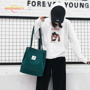 Women Canvas Tote Bag Corduroy Shopping Eco Cloth Handbag Shoulder Reusable