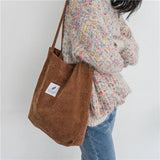 Women Canvas Tote Bag Corduroy Shopping Eco Cloth Handbag Shoulder Reusable