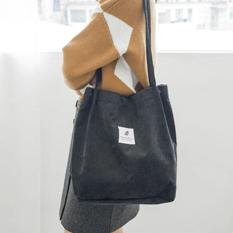 Women Canvas Tote Bag Corduroy Shopping Eco Cloth Handbag Shoulder Reusable