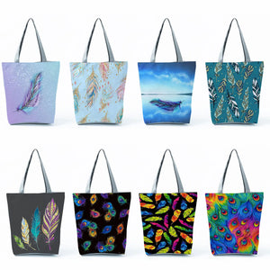 Feather Print High Capacity Travel Shoulder Bags Tote Handbag