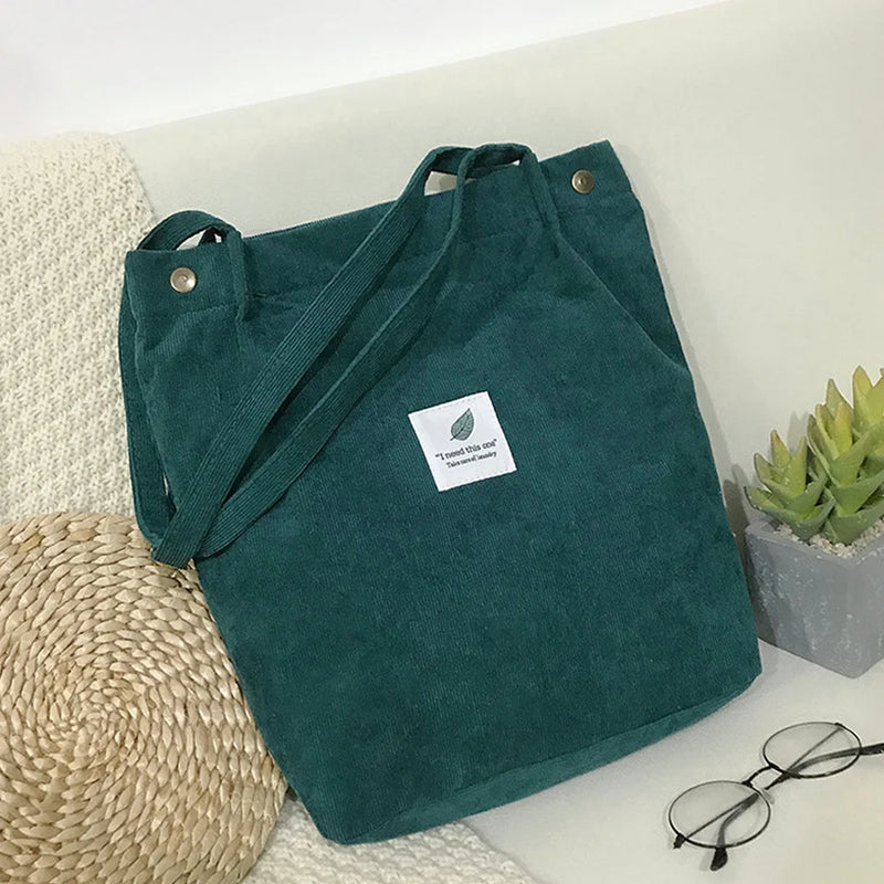 Corduroy Shoulder Bags Reusable Cotton Handbags School Shopping Eco Tote Bag