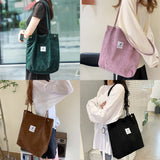 Corduroy Shoulder Bags Reusable Cotton Handbags School Shopping Eco Tote Bag