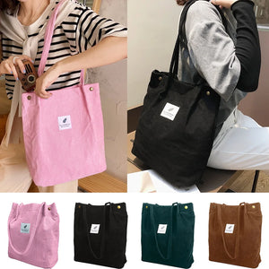Corduroy Shoulder Bags Reusable Cotton Handbags School Shopping Eco Tote Bag