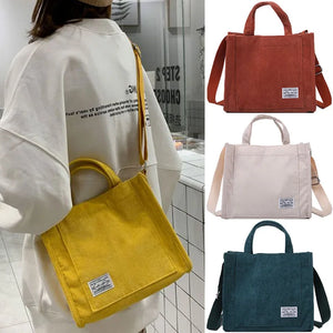 Corduroy Zipper Shoulder Bag Handbag for Women