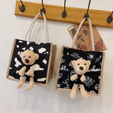 Embroidery Bear Handbag Soft Plush Tote Cloth Shopper Bags Eco Shoulder Bag