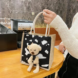 Embroidery Bear Handbag Soft Plush Tote Cloth Shopper Bags Eco Shoulder Bag
