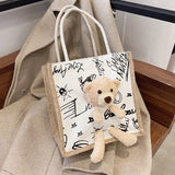 Embroidery Bear Handbag Soft Plush Tote Cloth Shopper Bags Eco Shoulder Bag
