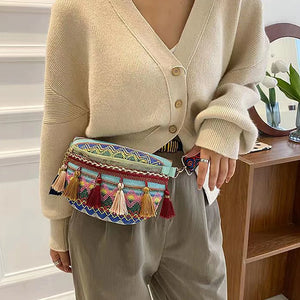 Women Folk Style Waist Bags With Adjustable Strap Patchwork Fanny Pack