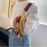 Women Folk Style Waist Bags With Adjustable Strap Patchwork Fanny Pack