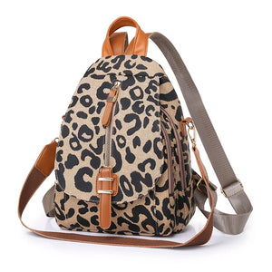 Leather Backpack Shoulder Bags Leopard Print School Travel Girls
