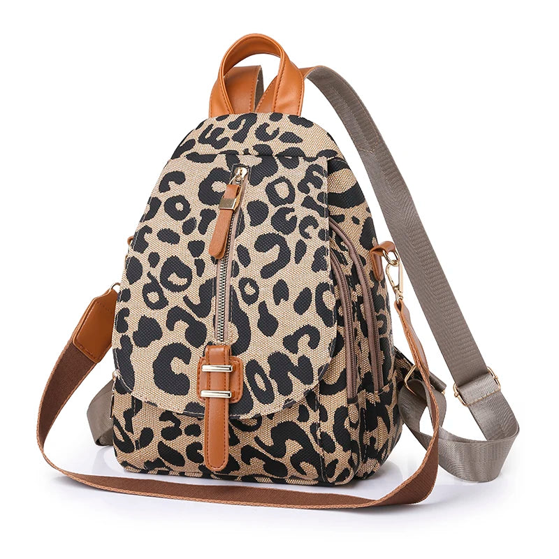 Leather Backpack Shoulder Bags Leopard Print School Travel Girls