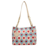 Printed Hearts Leather Handbag Lovely Style Women Shoulder Bag