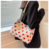 Printed Hearts Leather Handbag Lovely Style Women Shoulder Bag