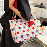 Printed Hearts Leather Handbag Lovely Style Women Shoulder Bag