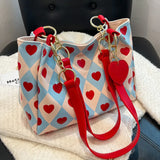 Printed Hearts Leather Handbag Lovely Style Women Shoulder Bag