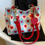Printed Hearts Leather Handbag Lovely Style Women Shoulder Bag