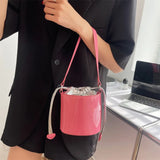 Patent Leather Bucket Bag Drawstring Tote Girls Small Travel Bag