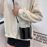 Patent Leather Bucket Bag Drawstring Tote Girls Small Travel Bag