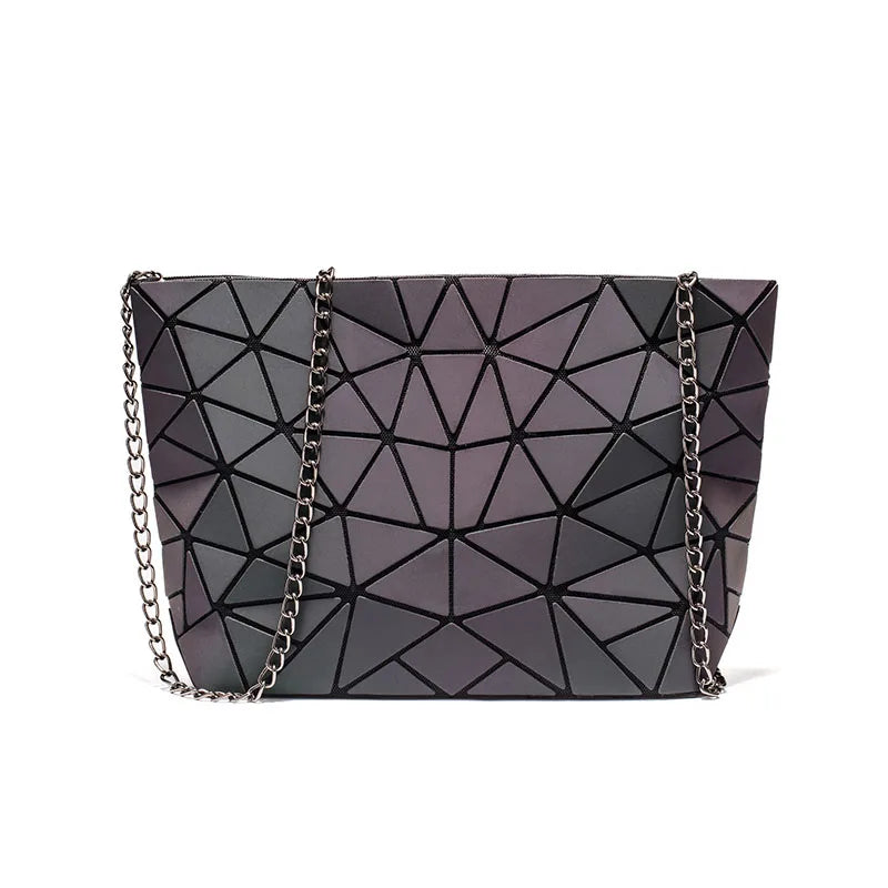 Women Plaid Laser Bag Geometric Chain Shoulder Bags Mini Casual Clutch Handbag