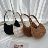 Women Plush Tote Handle Bag Casual Portable Shoulder Handbag