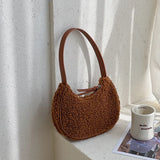 Women Plush Tote Handle Bag Casual Portable Shoulder Handbag
