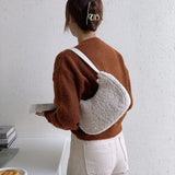 Women Plush Tote Handle Bag Casual Portable Shoulder Handbag