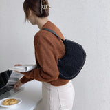 Women Plush Tote Handle Bag Casual Portable Shoulder Handbag