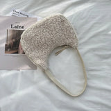 Women Plush Tote Handle Bag Casual Portable Shoulder Handbag