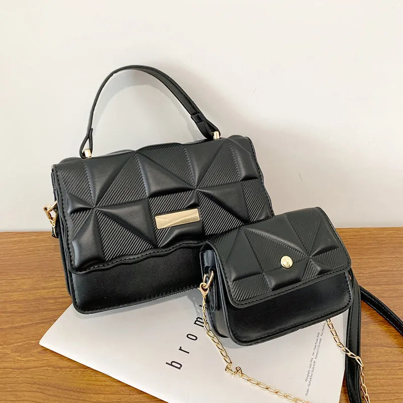 Women PU Leather Tote Crossbody Bag Set Plaid Shoulder Bag