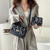 Women PU Leather Tote Crossbody Bag Set Plaid Shoulder Bag