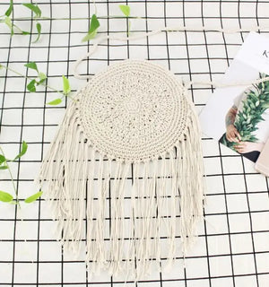 Women Round Tassel Crossbody Shoulder Bag Summer Straw Messenger Bags