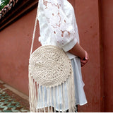 Women Round Tassel Crossbody Shoulder Bag Summer Straw Messenger Bags