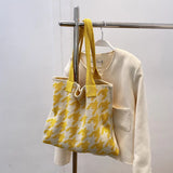 Houndstooth Print Shoulder Bag Knitting Handbag Tote Bag
