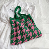 Houndstooth Print Shoulder Bag Knitting Handbag Tote Bag