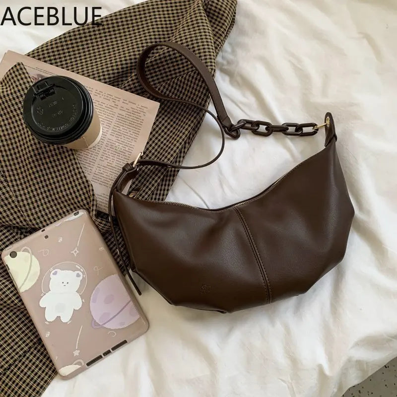 Vintage Soft Leather Crossbody Bag with Chains