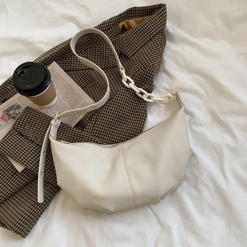 Vintage Soft Leather Crossbody Bag with Chains