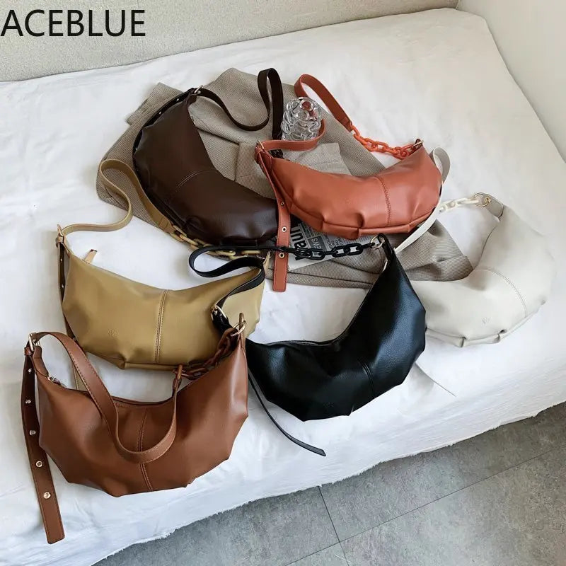 Vintage Soft Leather Crossbody Bag with Chains