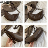 Vintage Soft Leather Crossbody Bag with Chains