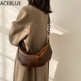 Vintage Soft Leather Crossbody Bag with Chains
