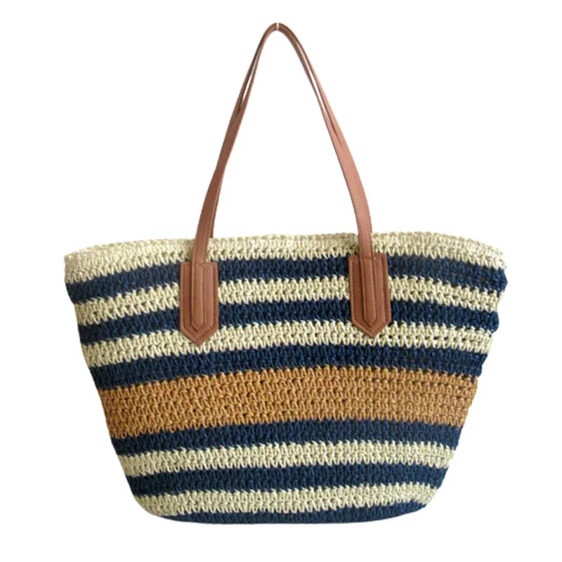 Women Straw Shoulder Bag Classic Beach Vacation Large Handbag Tote Bag