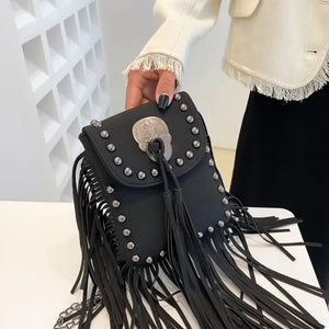 Women Tassel Crossbody Bag Matte Suede Shoulder Bag Feather Messenger Bag