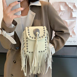 Women Tassel Crossbody Bag Matte Suede Shoulder Bag Feather Messenger Bag
